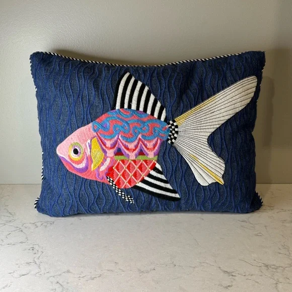 MacKenzie-Childs Fantasia Fish Outdoor Accent Pillow - Picture 4 of 11